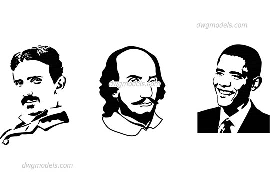 Famous people silhouettes - DWG, CAD Block, drawing