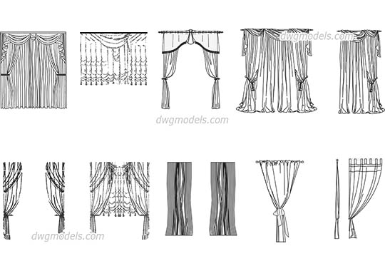 Living Room Curtains - DWG, CAD Block, drawing