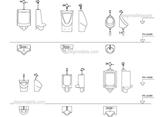 Urinal all views dwg, cad file download free