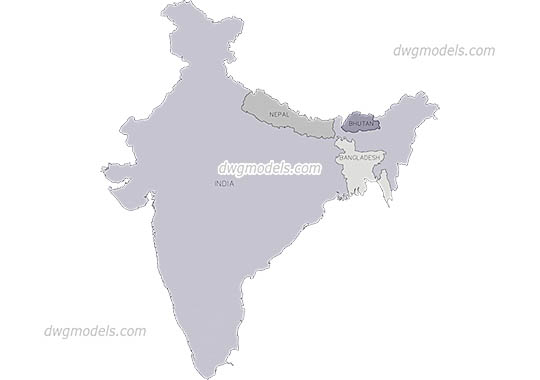 Maps of India, Nepal, Bangladesh, Bhutan free dwg model
