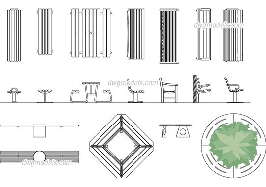 Benches dwg, cad file download free