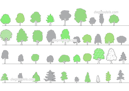 Trees elevation - DWG, CAD Block, drawing