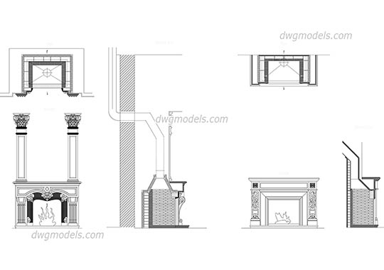 Fireplaces - DWG, CAD Block, drawing