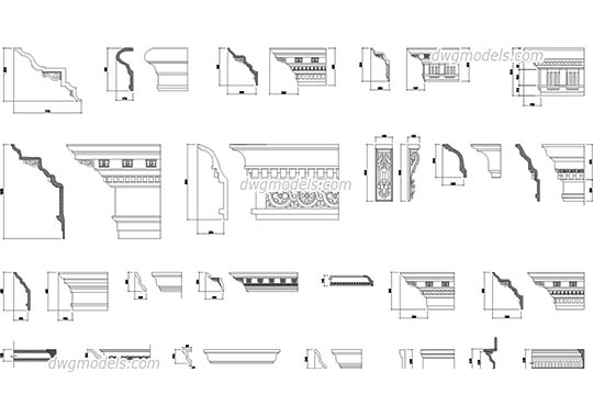 Cornices and mouldings for facades - DWG, CAD Block, drawing