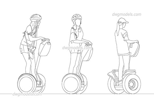 People riding a segway - DWG, CAD Block, drawing