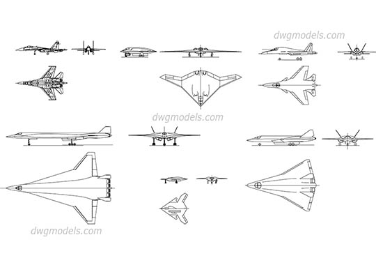 Military Aircrafts - DWG, CAD Block, drawing