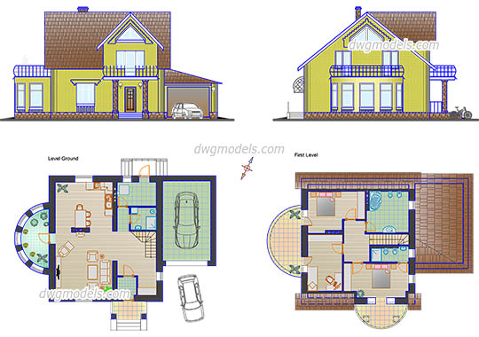 Small Family House dwg, cad file download free