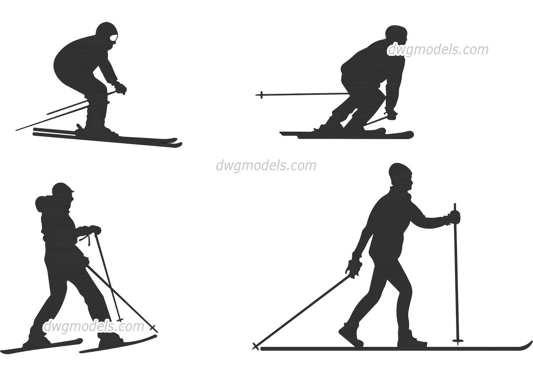 People skiing dwg, CAD Blocks, free download.