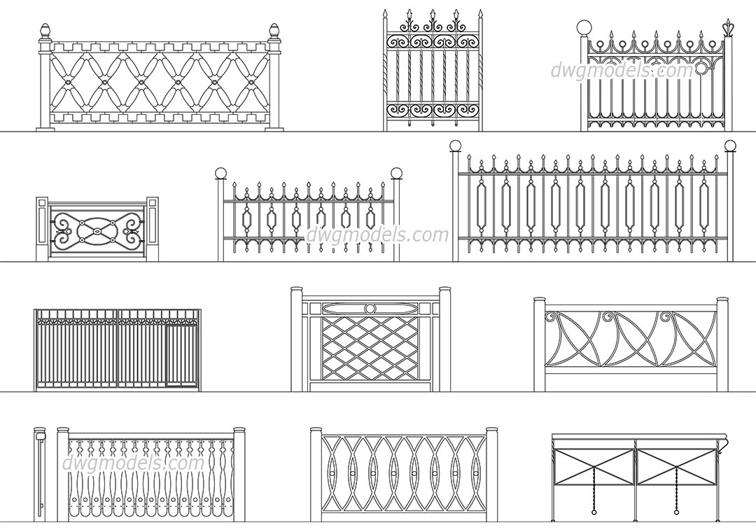 Wrought iron railings 2 dwg, CAD Blocks, free download.