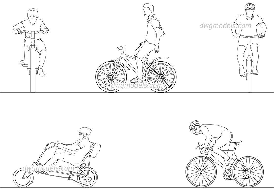 People cyclists dwg, CAD Blocks, free download.