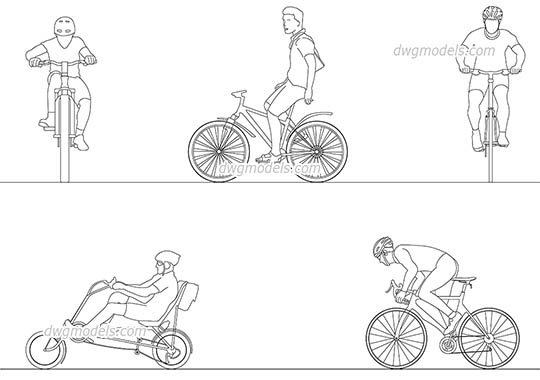 People cyclists - DWG, CAD Block, drawing