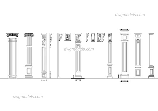 Pilasters set dwg, cad file download free