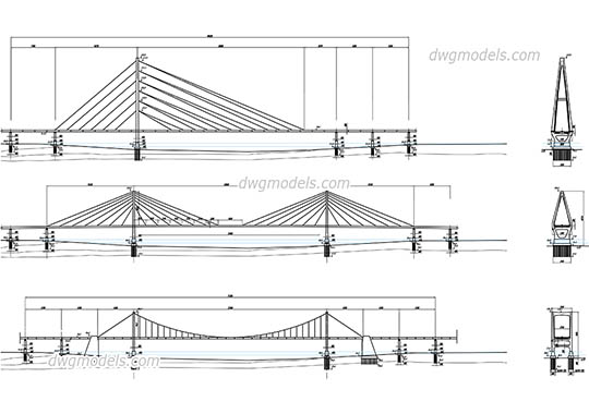 Cable-stayed Bridges dwg, cad file download free