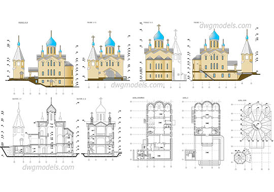 Church Plan, Elevation dwg, cad file download free