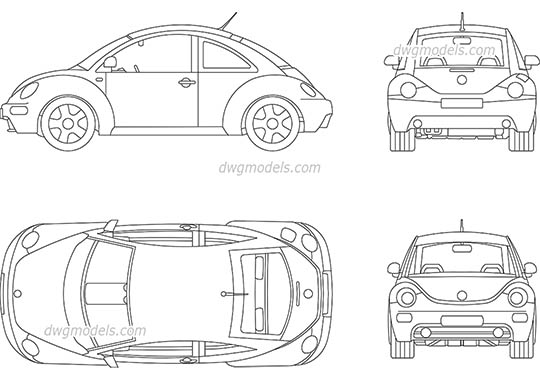 Volkswagen Beetle 2009 - DWG, CAD Block, drawing