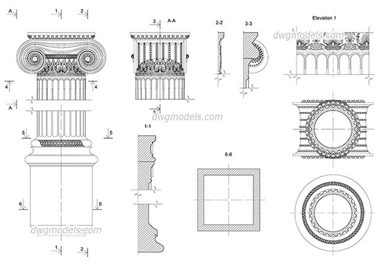 Ionic pilaster details dwg, cad file download free