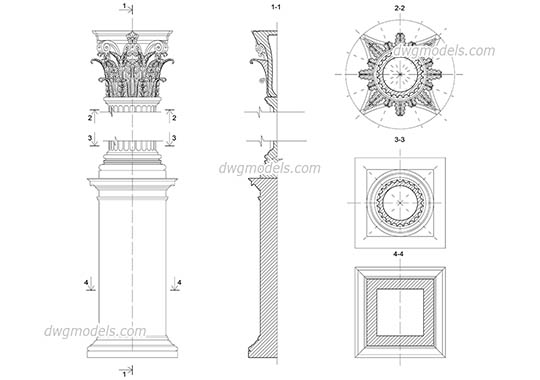 Corinthian column with pedestal dwg, cad file download free