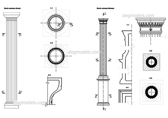 Doric columns details - DWG, CAD Block, drawing