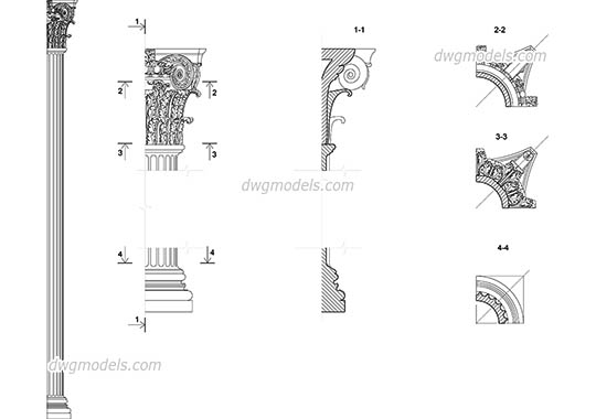 Composite pilaster - DWG, CAD Block, drawing