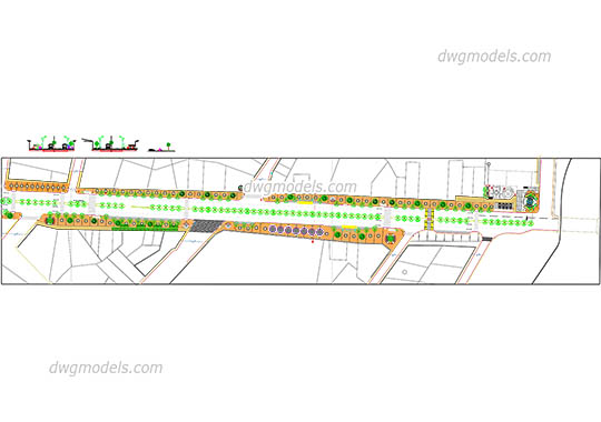Section of the street 3 free dwg model