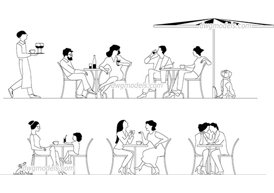 People in Cafe - DWG, CAD Block, drawing