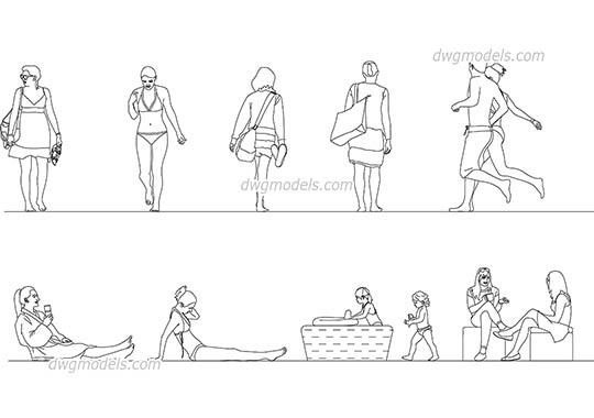 People on the beach. Pack 2 - DWG, CAD Block, drawing