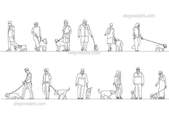 People With Dogs - DWG, CAD Block, drawing