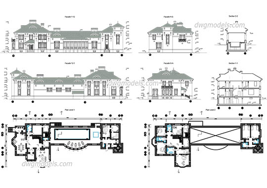 Villa With Swimming Pool - DWG, CAD Block, drawing