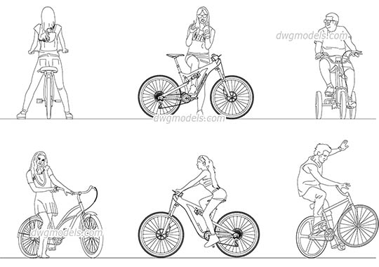 People Ride a Bicycle - DWG, CAD Block, drawing