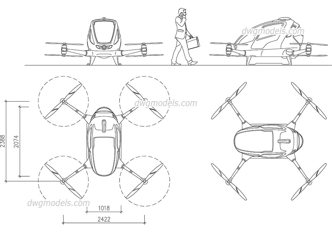 Passenger Drone dwg, CAD Blocks, free download.