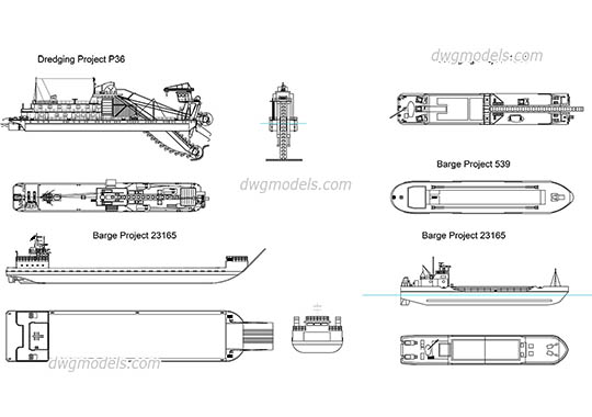Dredging & Barges - DWG, CAD Block, drawing