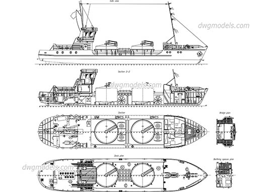 Detailed Drawing of Tanker Ship dwg, cad file download free