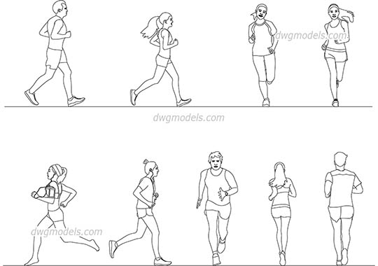 Running People dwg, cad file download free