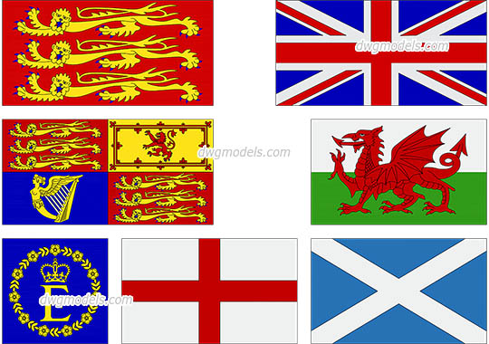 English Flags dwg, cad file download free