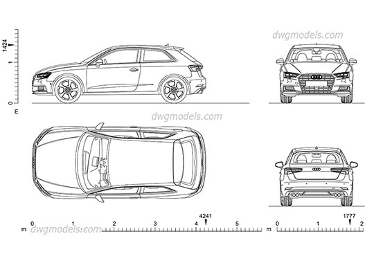 Audi A3 (2016) - DWG, CAD Block, drawing