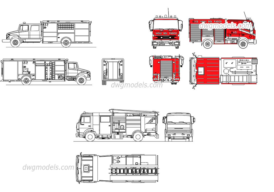 Fire trucks dwg, CAD Blocks, free download.