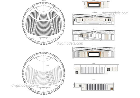 Concert Hall Plan, Elevation free dwg model