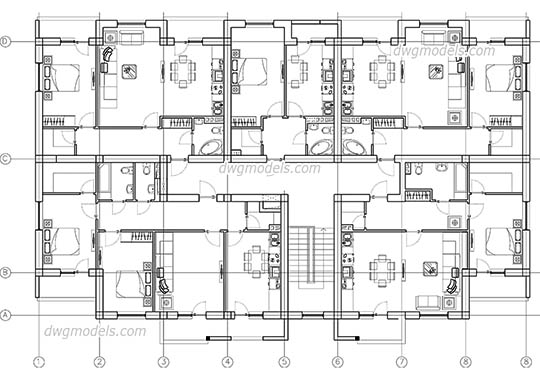 Apartment Building Plan free dwg model