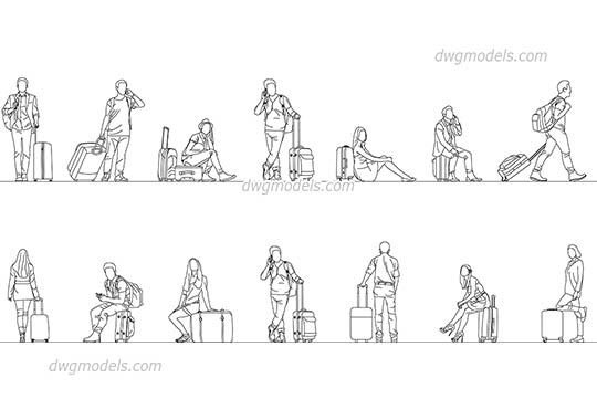 People with Suitcases - DWG, CAD Block, drawing