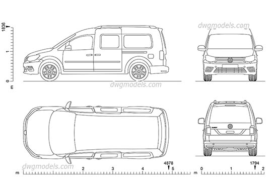 VW Caddy Maxi dwg, cad file download free