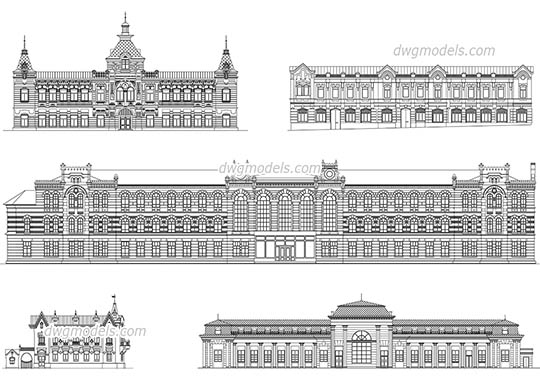 Facades of Historical Buildings - DWG, CAD Block, drawing