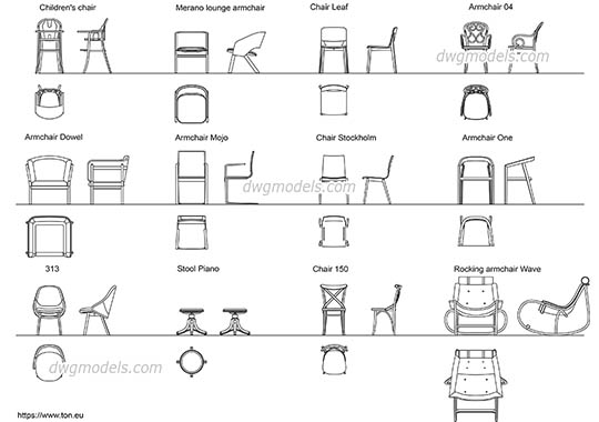 Armchairs and Chairs AutoCAD blocks