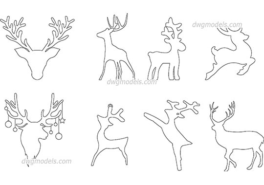 Reindeer Outline - DWG, CAD Block, drawing
