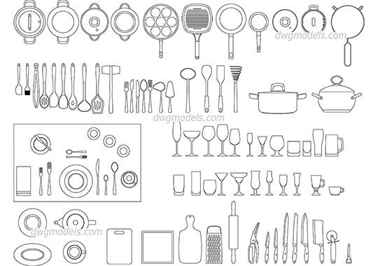 Kitchenware - DWG, CAD Block, drawing