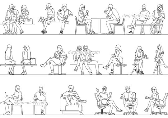Sitting Person Set - DWG, CAD Block, drawing