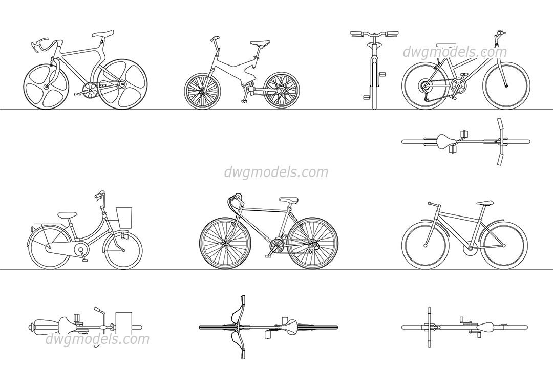 Bicycles 1 dwg, CAD Blocks, free download.