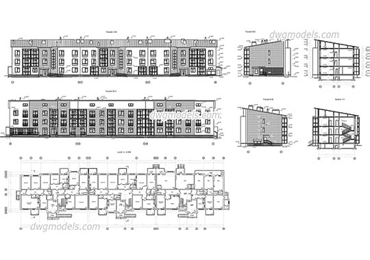 Three Storey Building dwg, cad file download free