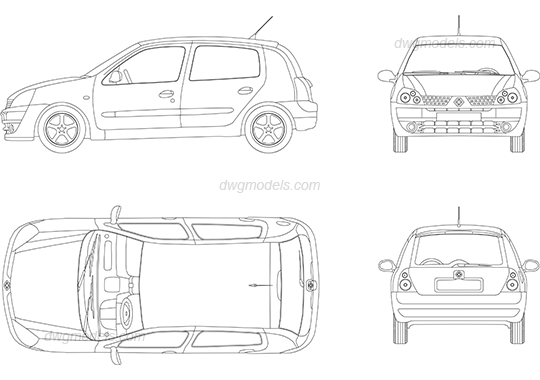 Renault Clio 2001 dwg, CAD Blocks, free download.