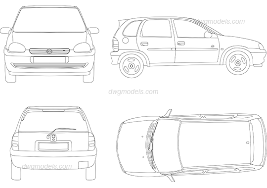 Opel Corsa 1993 dwg, CAD Blocks, free download.