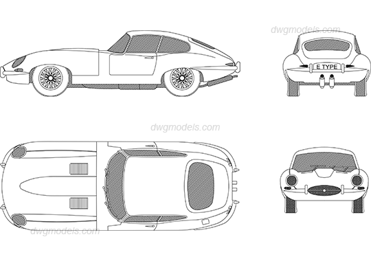 Jaguar E-Type 1961 dwg, CAD Blocks, free download.